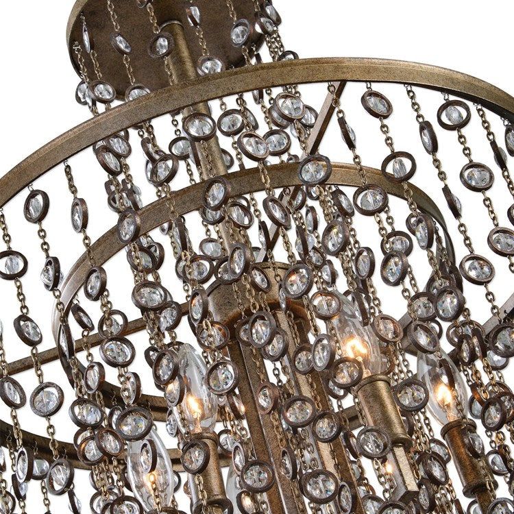 Uttermost Valka Silver and Bronze Draped Jewelry Chains With Crystals 6 Light Chandelier - Image 5