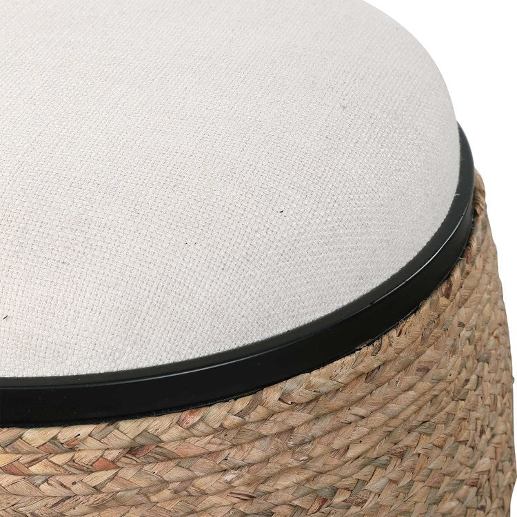 Uttermost Island Light Beige Cushion Seat Coastal Braided Straw Round Accent Stool - Image 4