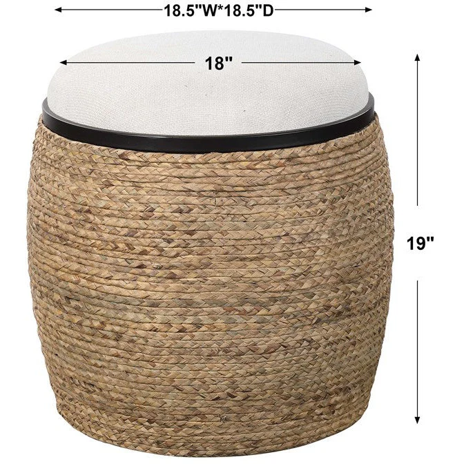 Uttermost Island Light Beige Cushion Seat Coastal Braided Straw Round Accent Stool - Image 5