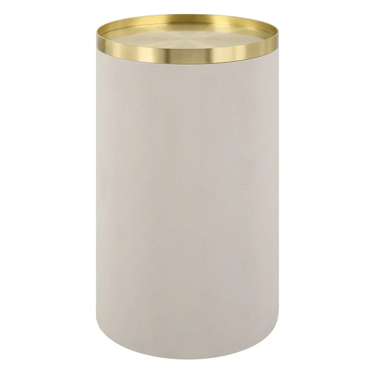 Uttermost Circuit White Faux Shagreen with Brushed Brass Accents Modern Round Accent Table - Image 2