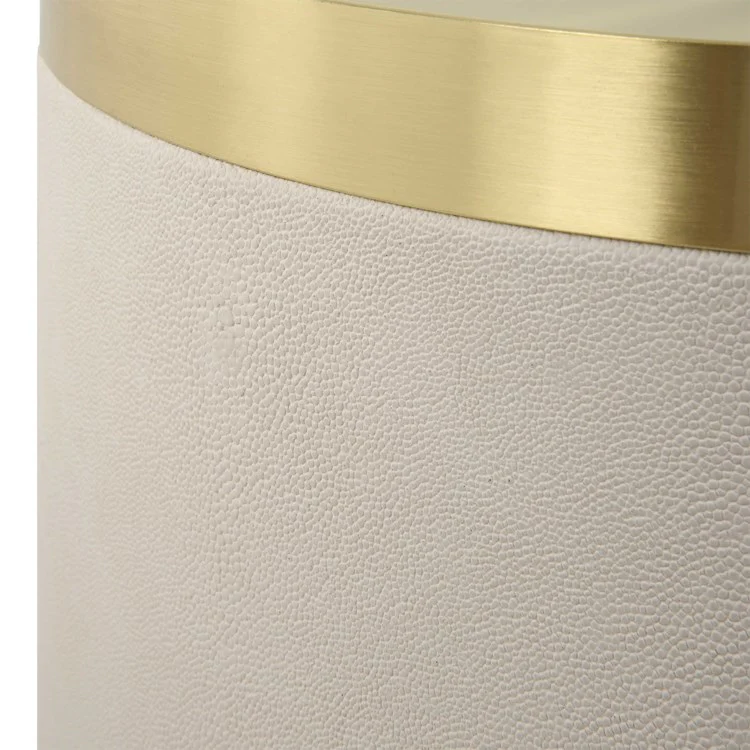 Uttermost Circuit White Faux Shagreen with Brushed Brass Accents Modern Round Accent Table - Image 4