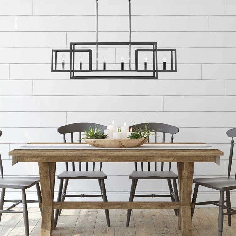 Uttermost Quadrangle Textured Black Finish With Polished Nickel Accents 6 Light Linear Chandelier
