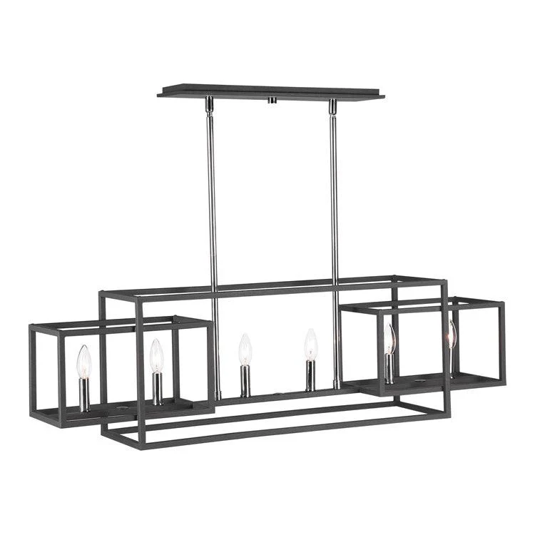 Uttermost Quadrangle Textured Black Finish With Polished Nickel Accents 6 Light Linear Chandelier - Image 2