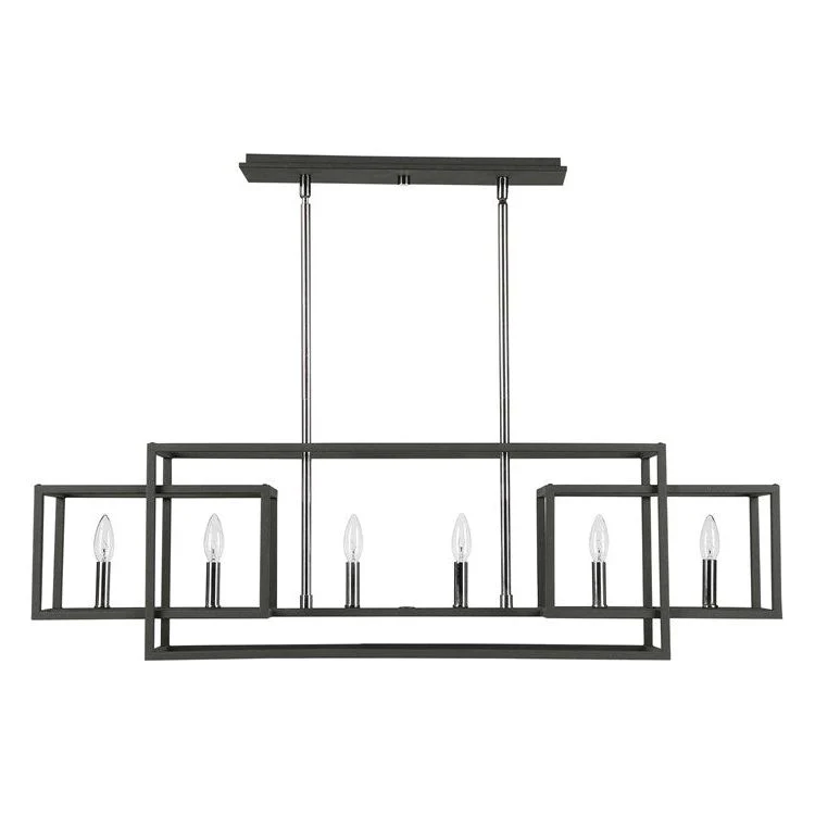 Uttermost Quadrangle Textured Black Finish With Polished Nickel Accents 6 Light Linear Chandelier - Image 4