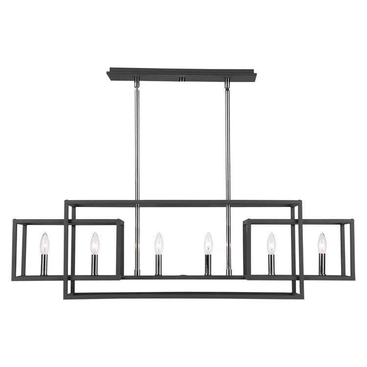 Uttermost Quadrangle Textured Black Finish With Polished Nickel Accents 6 Light Linear Chandelier - Image 5