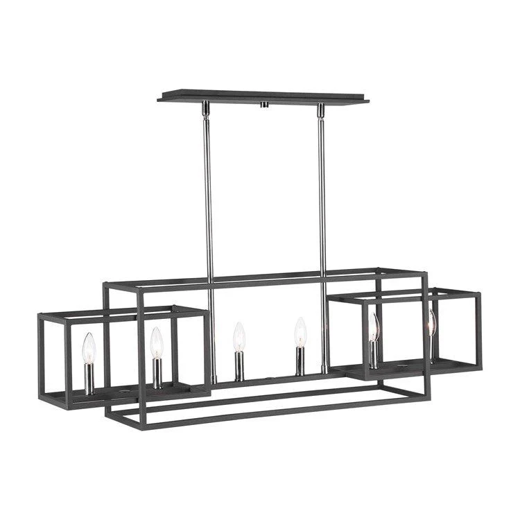 Uttermost Quadrangle Textured Black Finish With Polished Nickel Accents 6 Light Linear Chandelier - Image 6