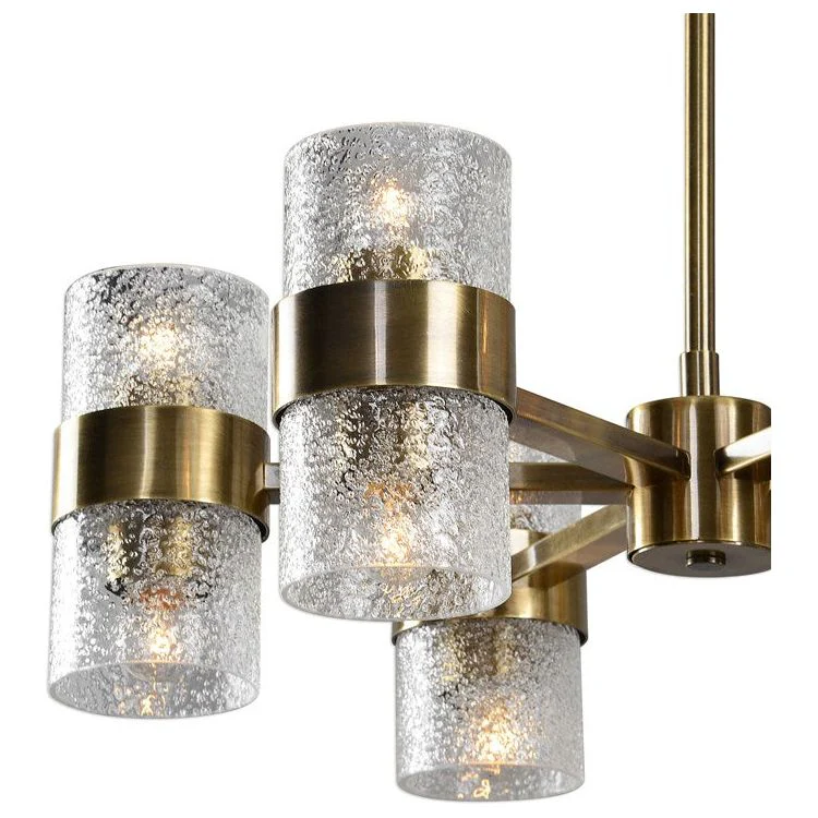 Uttermost Marinot Textured Glass Cylinder Shades with Antique Brass Finish 12 Light Chandelier - Image 4