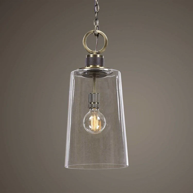 Uttermost Rosston Industrial Glass With Antique Braa Finish Mini Pendant Light - Image 2