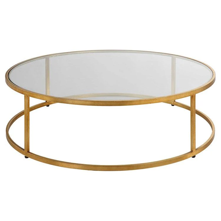 Uttermost Radius Glass Top with Antiqued Gold Iron Round Coffee Table - Image 2