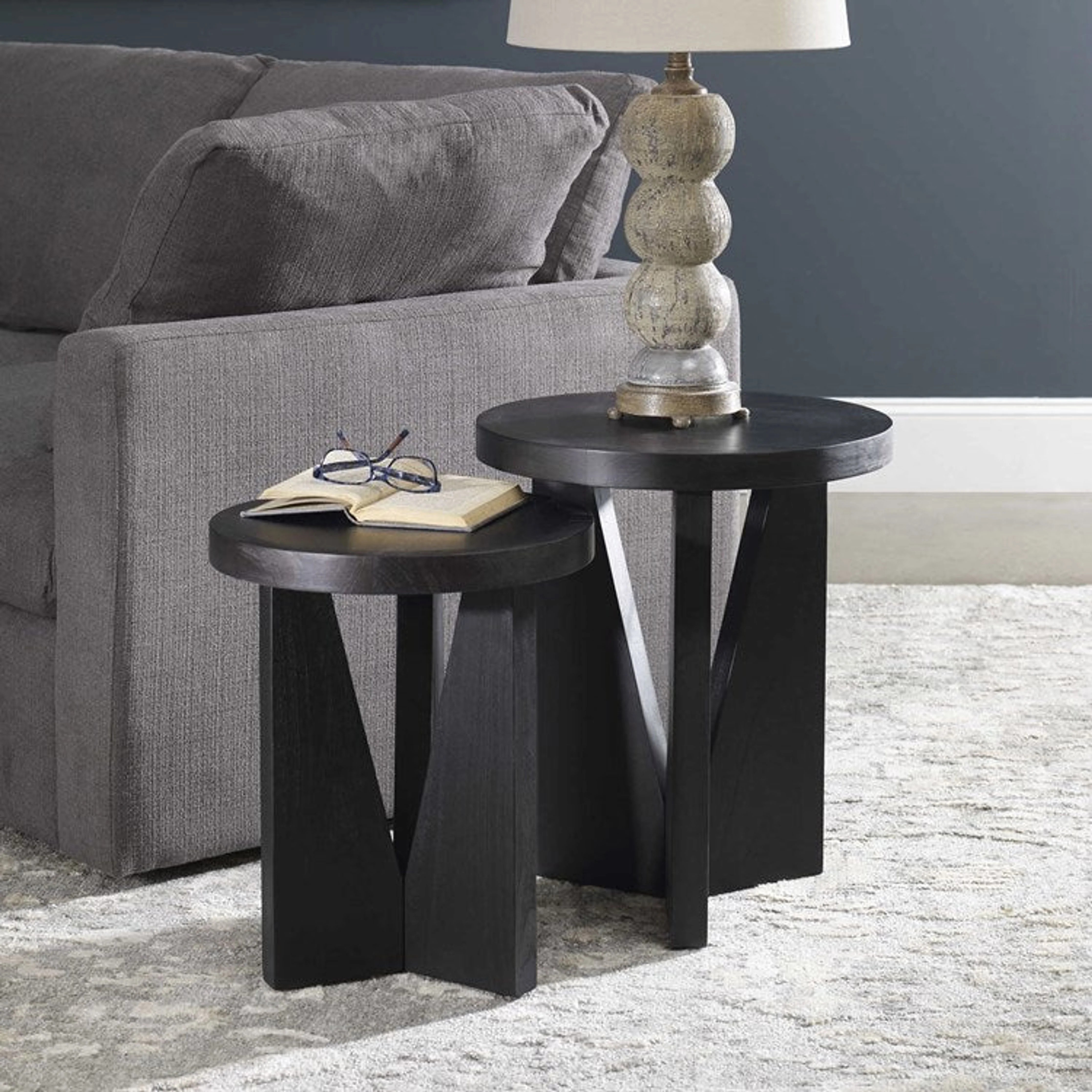 Uttermost Nadette Espresso Wood Set Of 2 Rustic Modern Nesting Tables - Image 2
