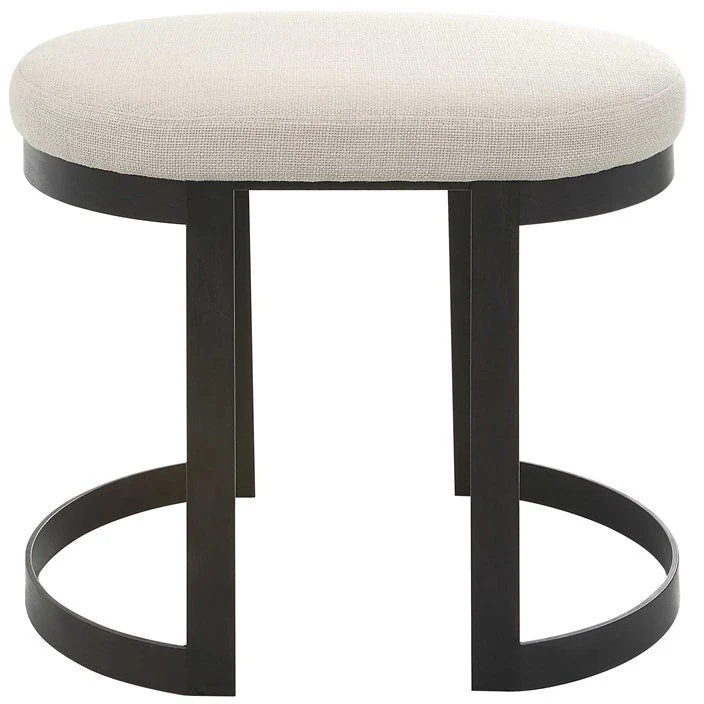 Uttermost Infinity White Linen Performance Fabric Seat Modern Matte Black Iron Small Bench - Image 2