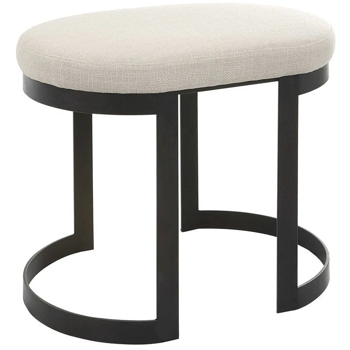 Uttermost Infinity White Linen Performance Fabric Seat Modern Matte Black Iron Small Bench - Image 3