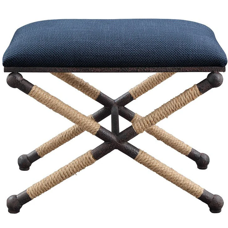 Uttermost Firth Navy Blue Textured Fabric Seat Rustic Iron Bench - Image 2