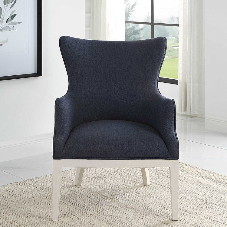 Uttermost Gordonston Regatta Blue Fabric White Wood Accent Armchair - Image 2