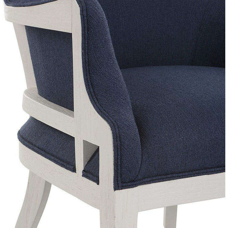 Uttermost Gordonston Regatta Blue Fabric White Wood Accent Armchair - Image 6