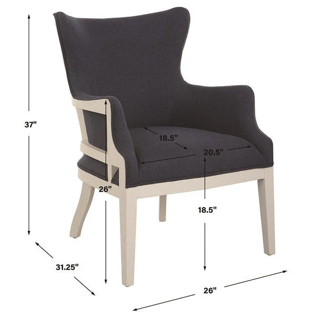 Uttermost Gordonston Regatta Blue Fabric White Wood Accent Armchair - Image 9
