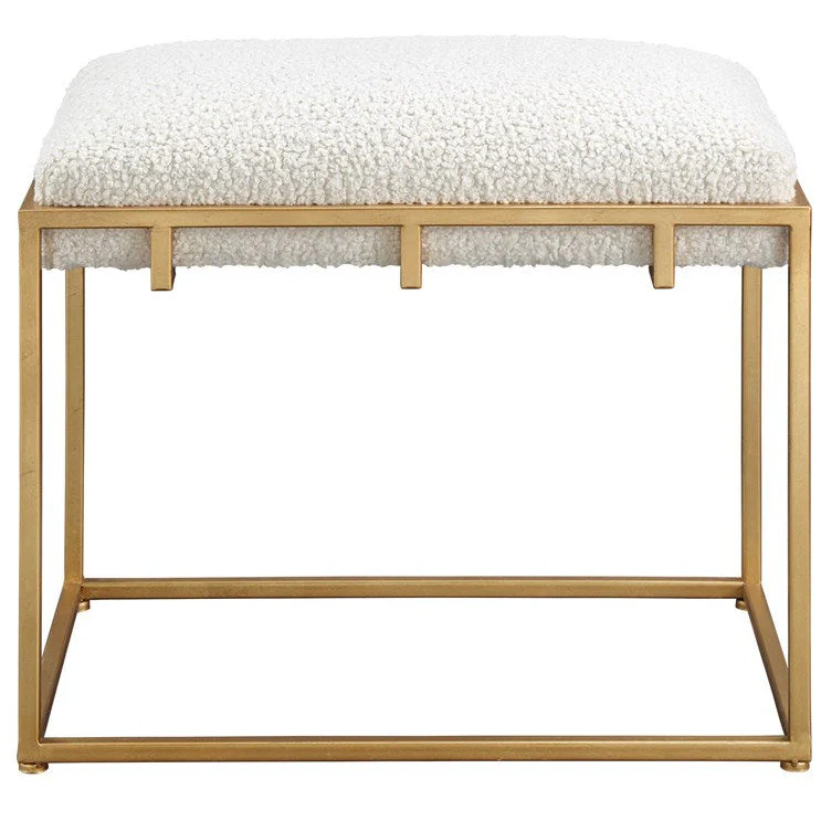 Uttermost Paradox White Faux Shearling Cushion Modern Gold Iron Small Bench