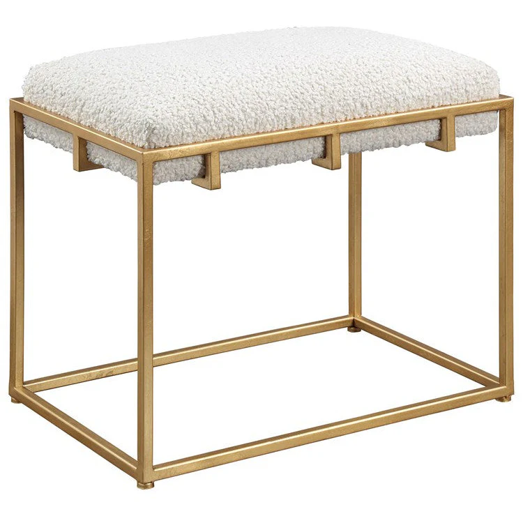 Uttermost Paradox White Faux Shearling Cushion Modern Gold Iron Small Bench - Image 3