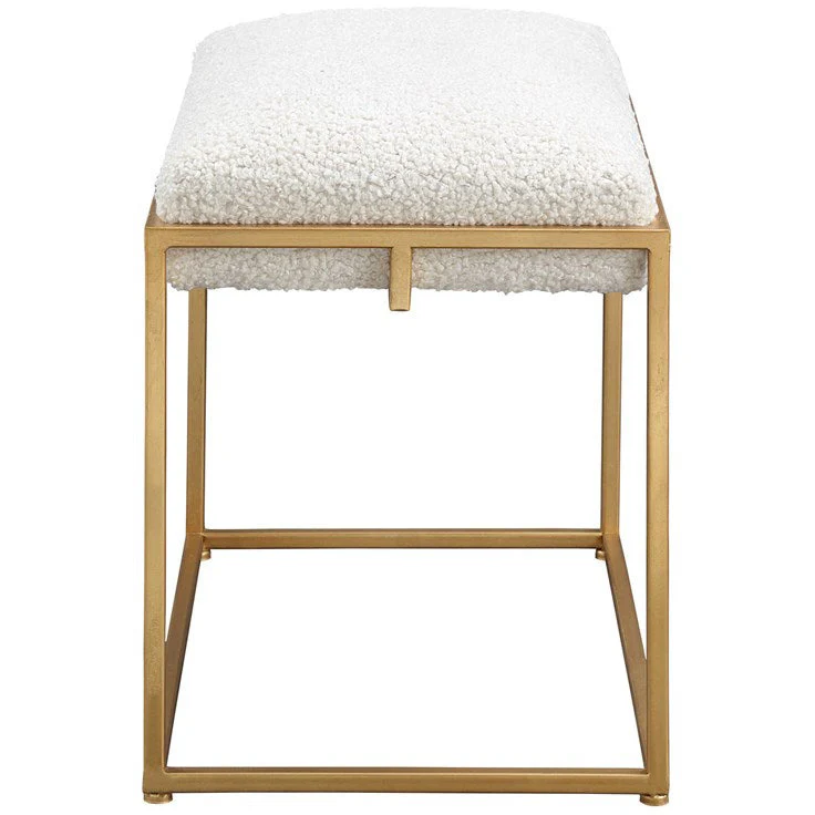 Uttermost Paradox White Faux Shearling Cushion Modern Gold Iron Small Bench - Image 4