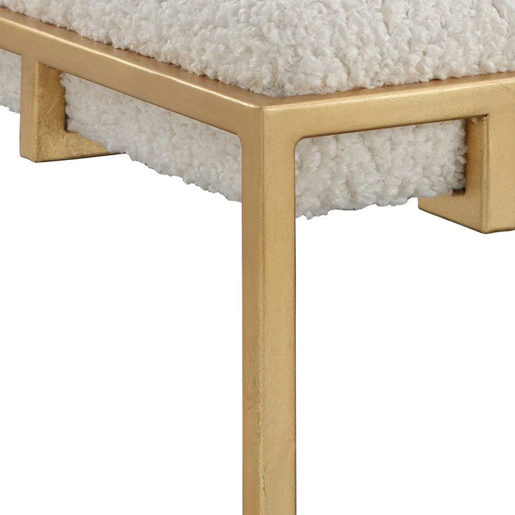 Uttermost Paradox White Faux Shearling Cushion Modern Gold Iron Small Bench - Image 5