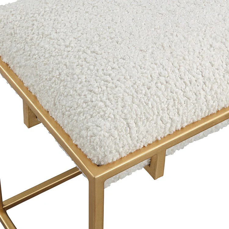 Uttermost Paradox White Faux Shearling Cushion Modern Gold Iron Small Bench - Image 6