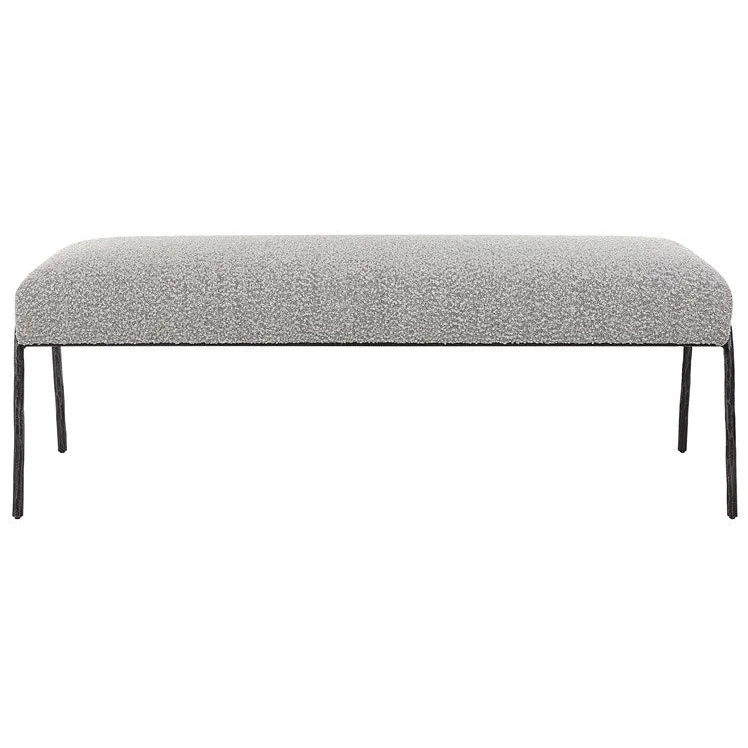 Uttermost Jacobsen Gray Boucle Seat Cushion Modern Aged Black Iron Bench
