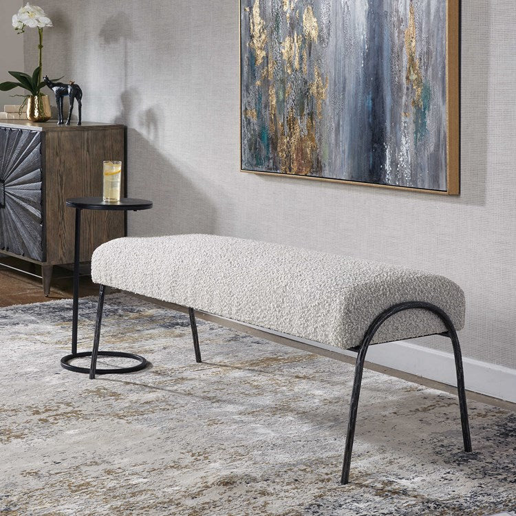 Uttermost Jacobsen Gray Boucle Seat Cushion Modern Aged Black Iron Bench - Image 2