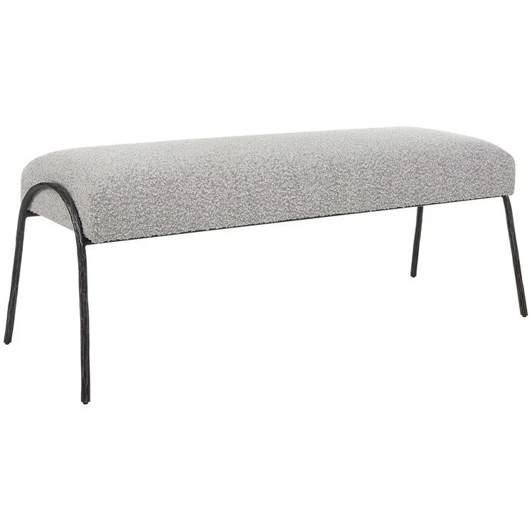 Uttermost Jacobsen Gray Boucle Seat Cushion Modern Aged Black Iron Bench - Image 4