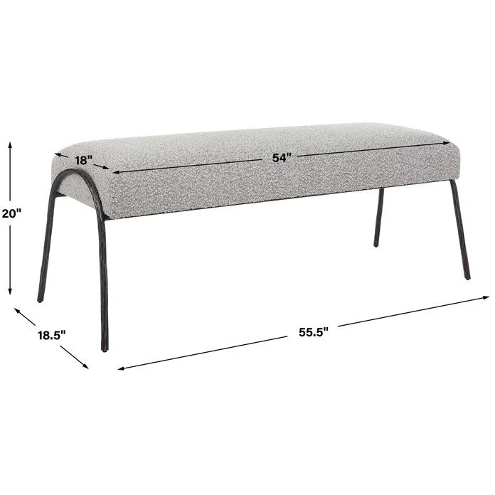 Uttermost Jacobsen Gray Boucle Seat Cushion Modern Aged Black Iron Bench - Image 7