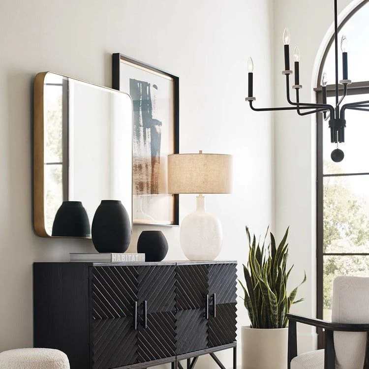 Uttermost Ebony Elegance Matte Black with White Marble Bobeches Modern 8 Light Chandelier