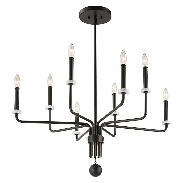 Uttermost Ebony Elegance Matte Black with White Marble Bobeches Modern 8 Light Chandelier - Image 4