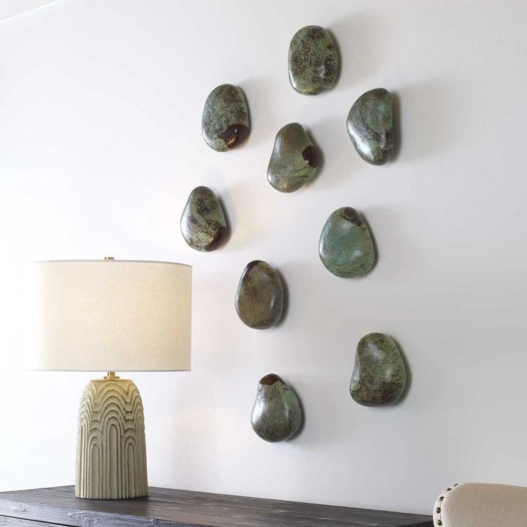 Uttermost Pebbles Set of 9 Aqua Finish Spalted Tamarind Wood Wall Art Decor - Image 2