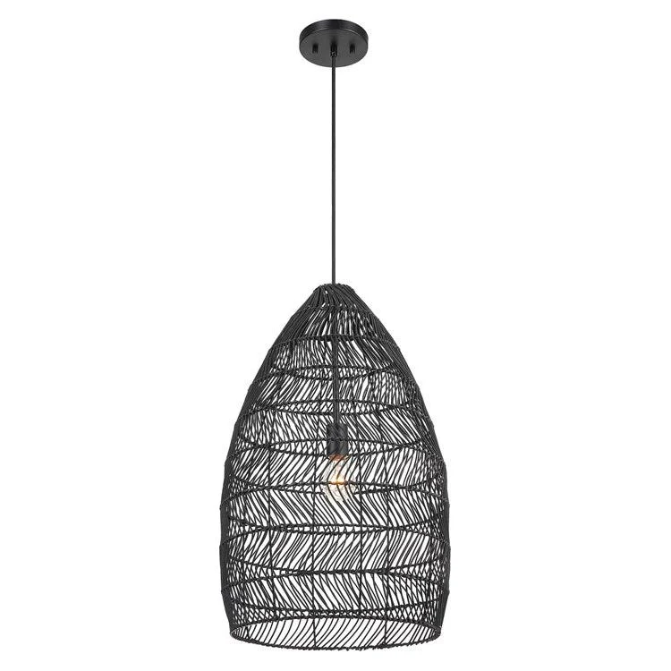 Uttermost Nandi Woven Rattan Matte Black Shade Pendant Light - Image 3
