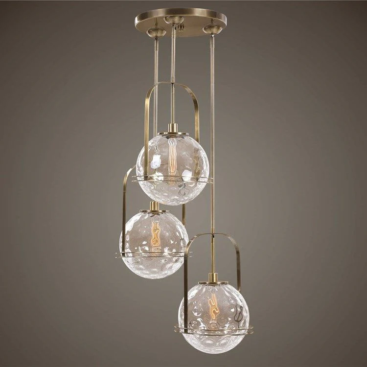 Uttermost Mimas Clear Watered Glass With Antique Brass Accents 3 Light Cluster Pendant - Image 7