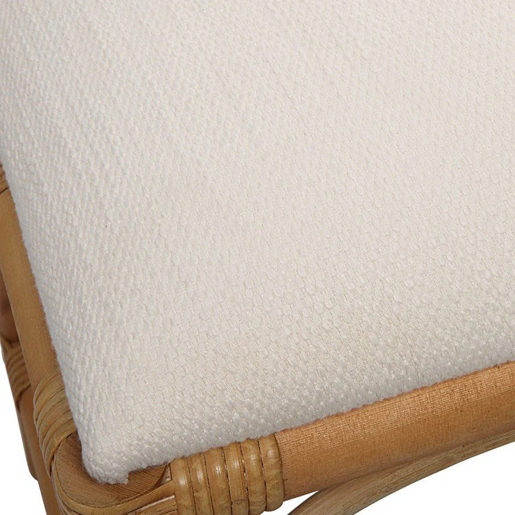 Uttermost Laguna Textured White Fabric Seat Cushion Rattan Wrapped Coastal Bench - Image 5