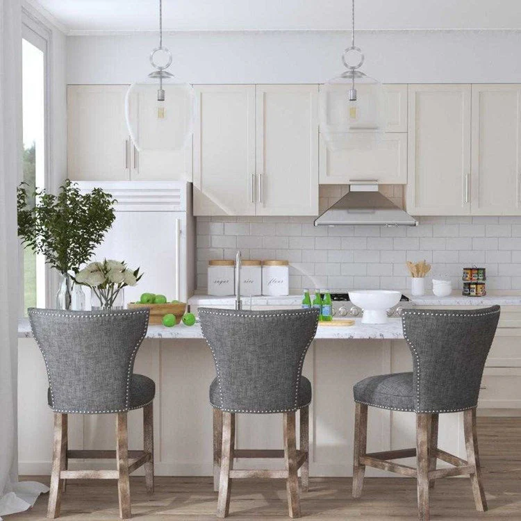 Uttermost Arnaud Charcoal Gray Linen Counter Stool With Gray Washed Wood Frame