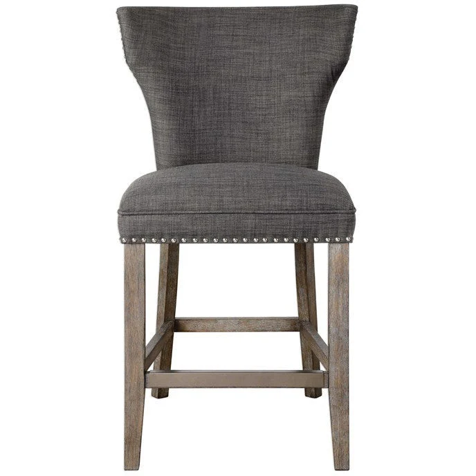 Uttermost Arnaud Charcoal Gray Linen Counter Stool With Gray Washed Wood Frame - Image 2