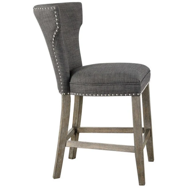 Uttermost Arnaud Charcoal Gray Linen Counter Stool With Gray Washed Wood Frame - Image 4