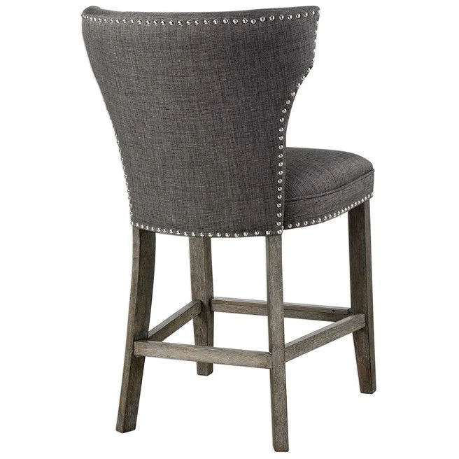Uttermost Arnaud Charcoal Gray Linen Counter Stool With Gray Washed Wood Frame - Image 5