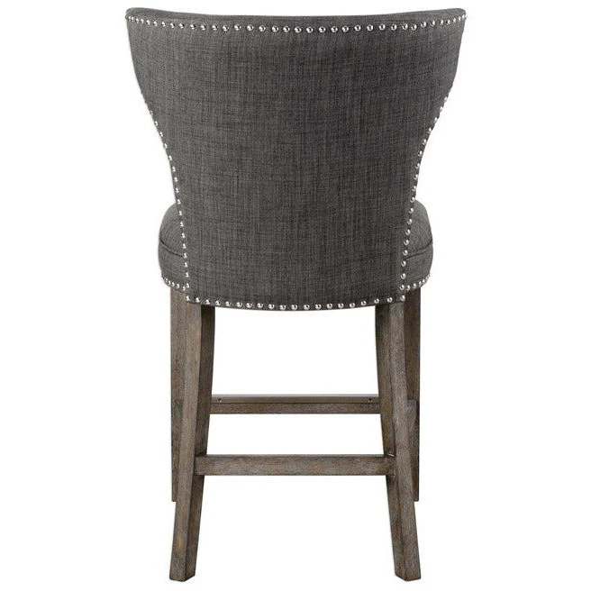 Uttermost Arnaud Charcoal Gray Linen Counter Stool With Gray Washed Wood Frame - Image 6