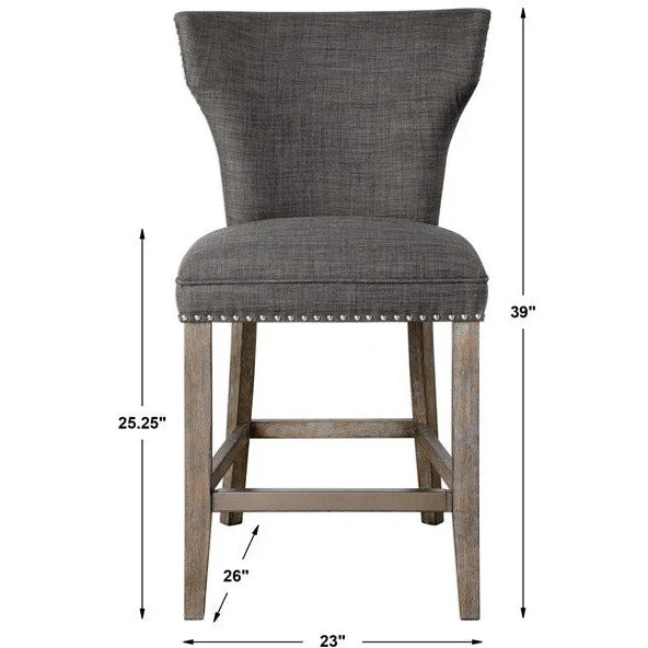 Uttermost Arnaud Charcoal Gray Linen Counter Stool With Gray Washed Wood Frame - Image 8