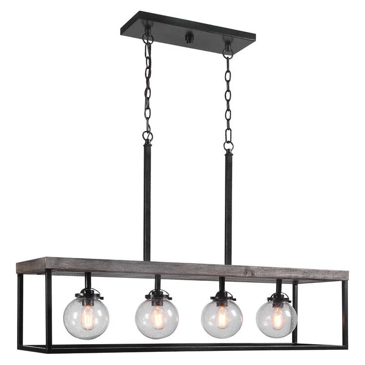 Uttermost Pearsall Seeded Glass Bulbs with Textured Black Metal and Distressed Wood Island Light - Image 4