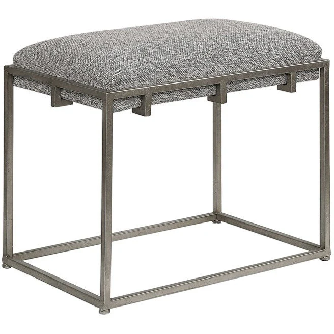 Uttermost Edie Woven Gray Fabric Seat Cushion Metallic Silver Iron Small Bench - Image 3