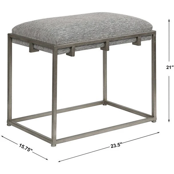 Uttermost Edie Woven Gray Fabric Seat Cushion Metallic Silver Iron Small Bench - Image 5