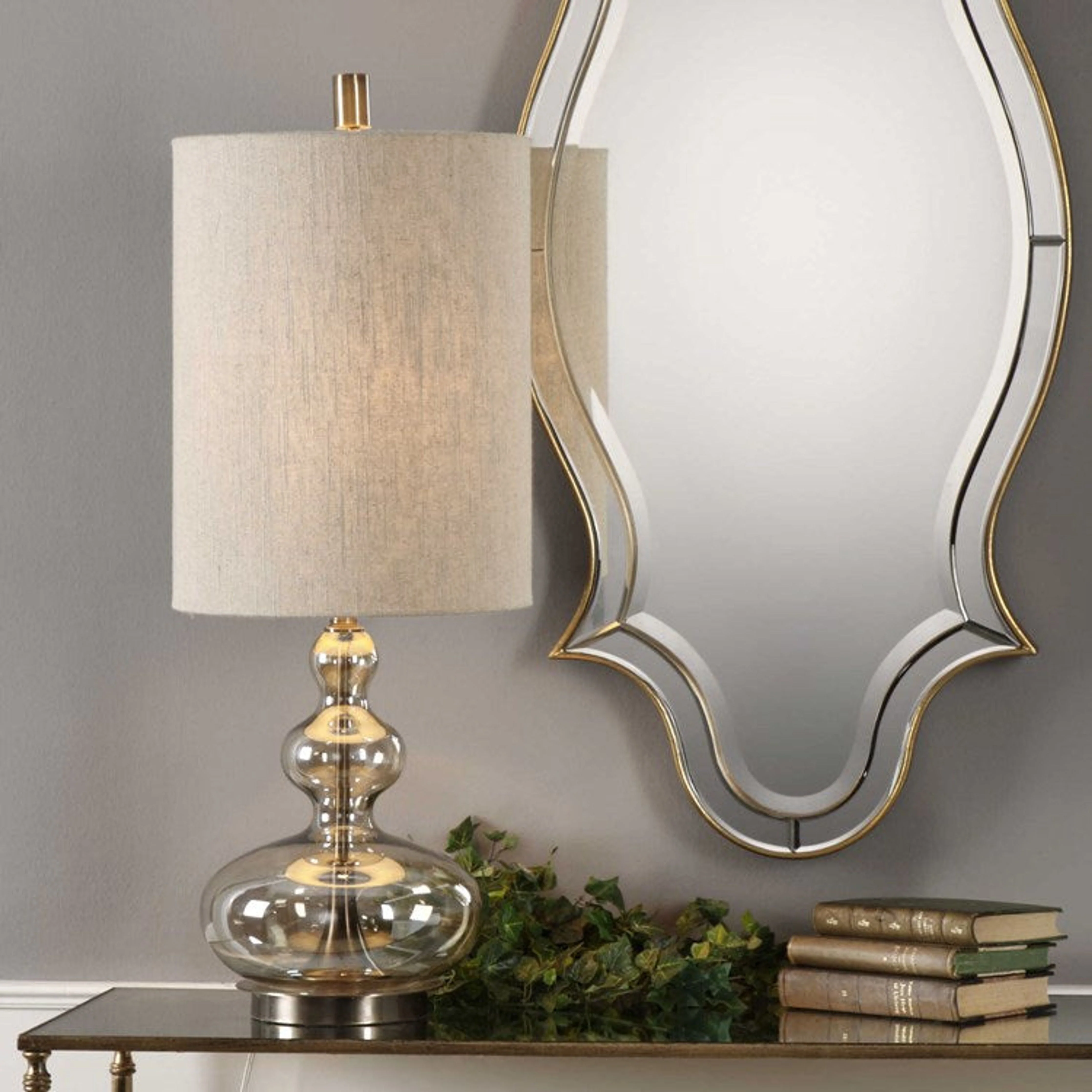 Uttermost Formoso Light Amber Glass With Antiqued Brass Buffet Lamp - Image 3