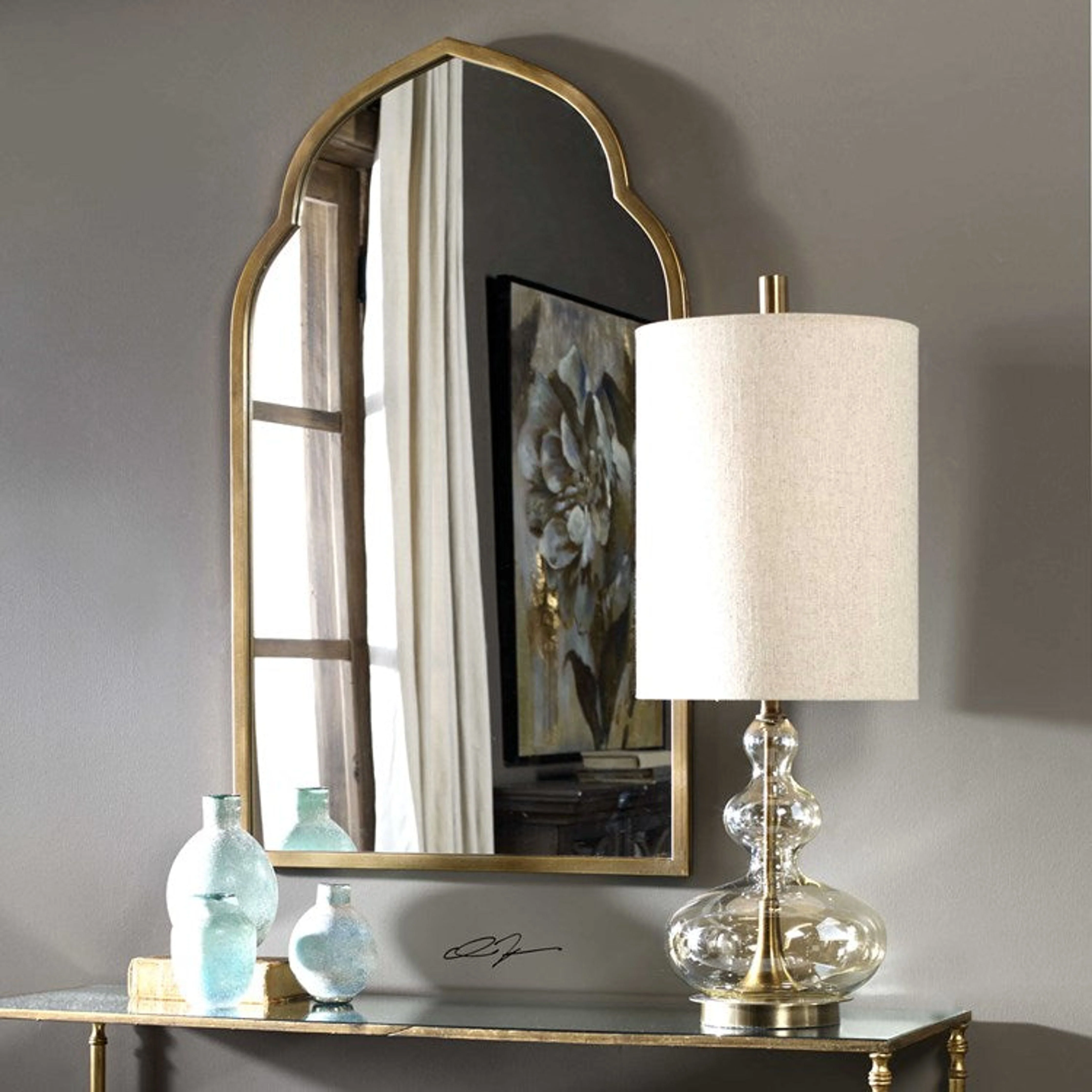 Uttermost Formoso Light Amber Glass With Antiqued Brass Buffet Lamp - Image 4