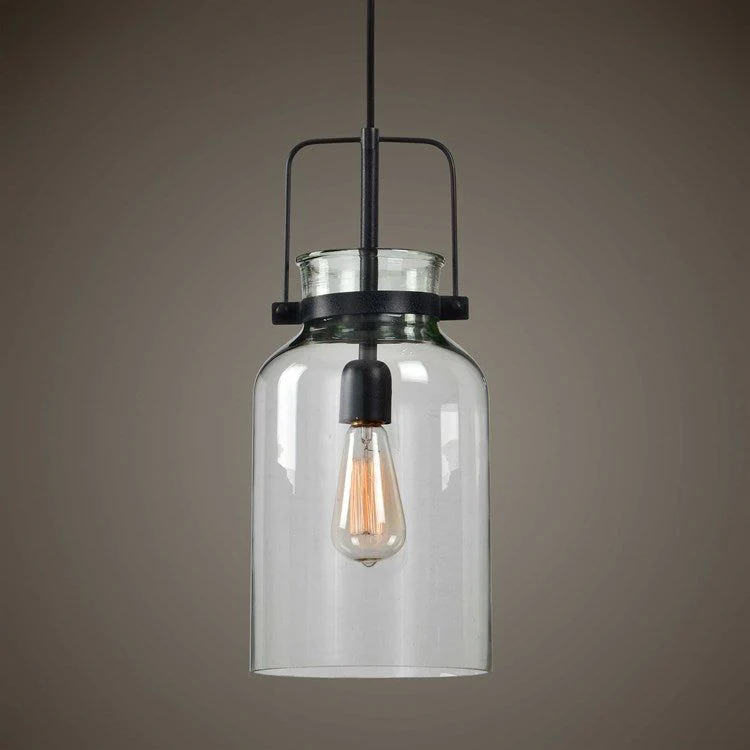 Uttermost Lansing Glass With Textured Black Finish Modern Farmhouse Mini Pendant Light - Image 3
