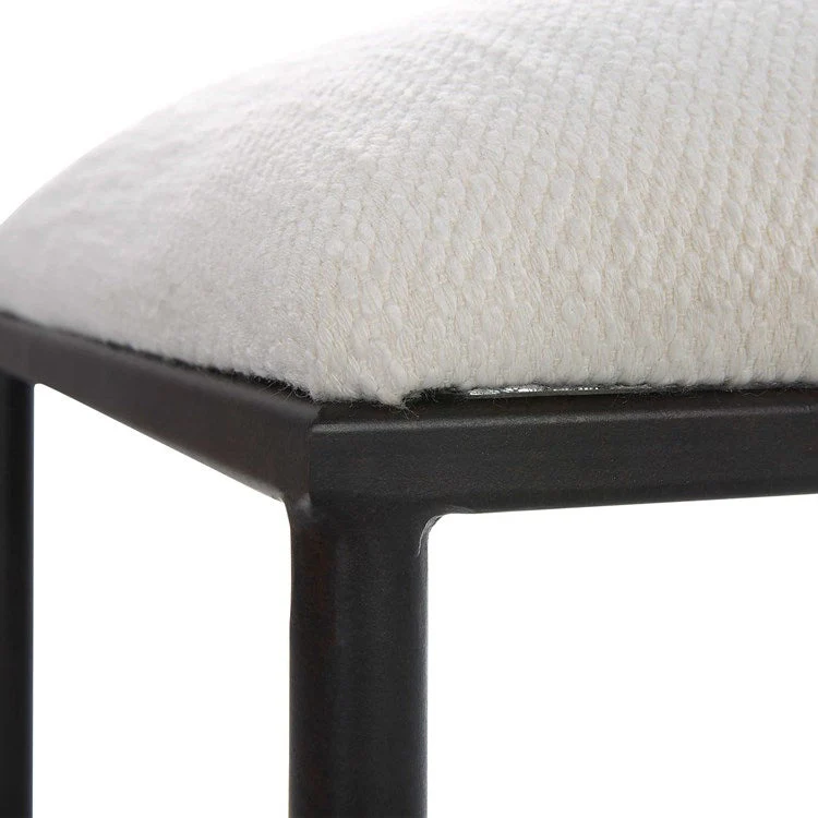 Uttermost Avenham Textured White Fabric Cushion Seat Modern Black Iron Small Bench - Image 6