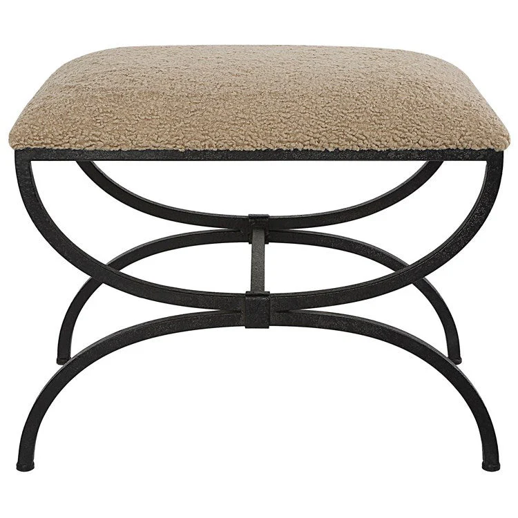 Uttermost Hacienda Latte Faux Shearling Fabric Cushion Seat Black Iron Small Bench - Image 2