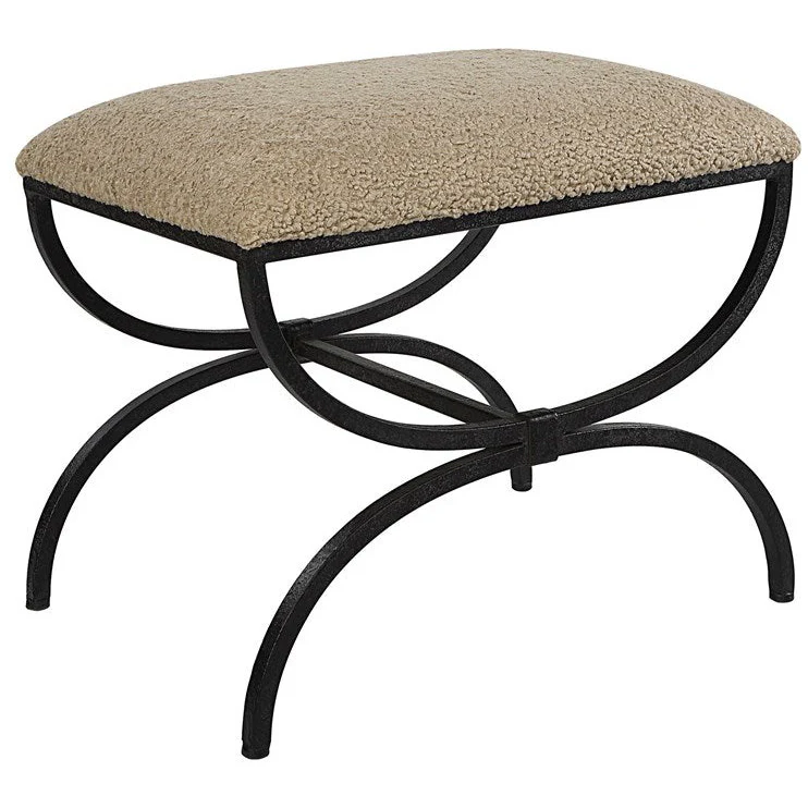 Uttermost Hacienda Latte Faux Shearling Fabric Cushion Seat Black Iron Small Bench - Image 3